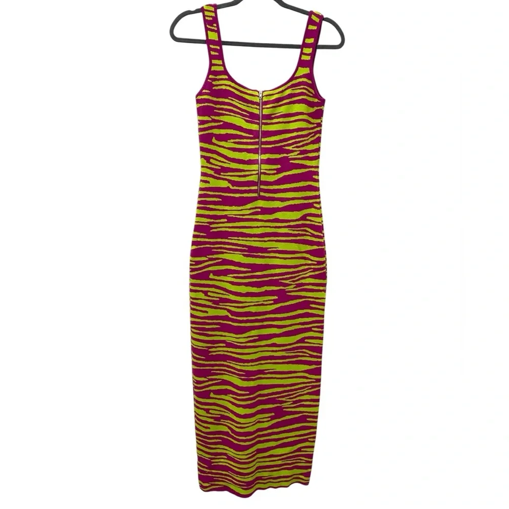 AKIRA Woman’s Large Vibrant Purple and Neon Green Zebra Midi Dress - Picture 2 of 5